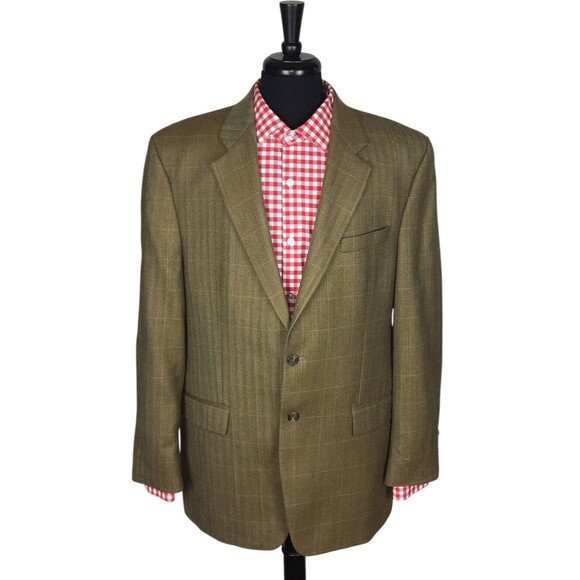 Lauren Ralph Lauren Mens Brown Herringbone/Check Wool Sport Coat Blazer 44L